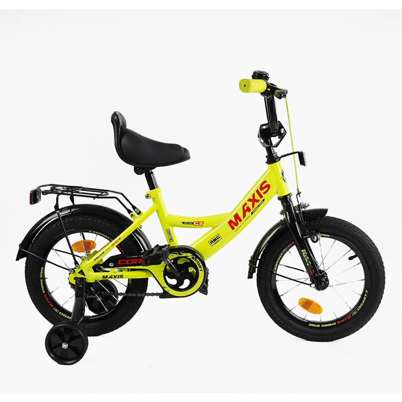 Велосипед 14" дюймів 2-х колісний "CORSO" MAXIS CL-14663 (1) ручне гальмо, дзвіночок, сидіння з ручкою, додаткові колеса, ЗІБРАНИЙ НА 75%, в коробці
