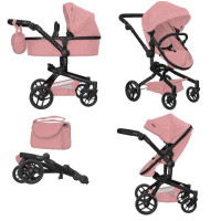 Коляска для ляльки 2в1 CARRELLO FORTUNA 9695 POWDER PINK з сумкою