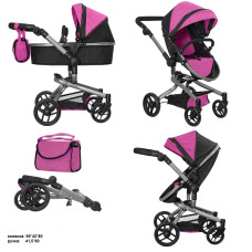 Коляска для ляльки 2в1 CARRELLO FORTUNA 9695 ROSE RED з сумкою