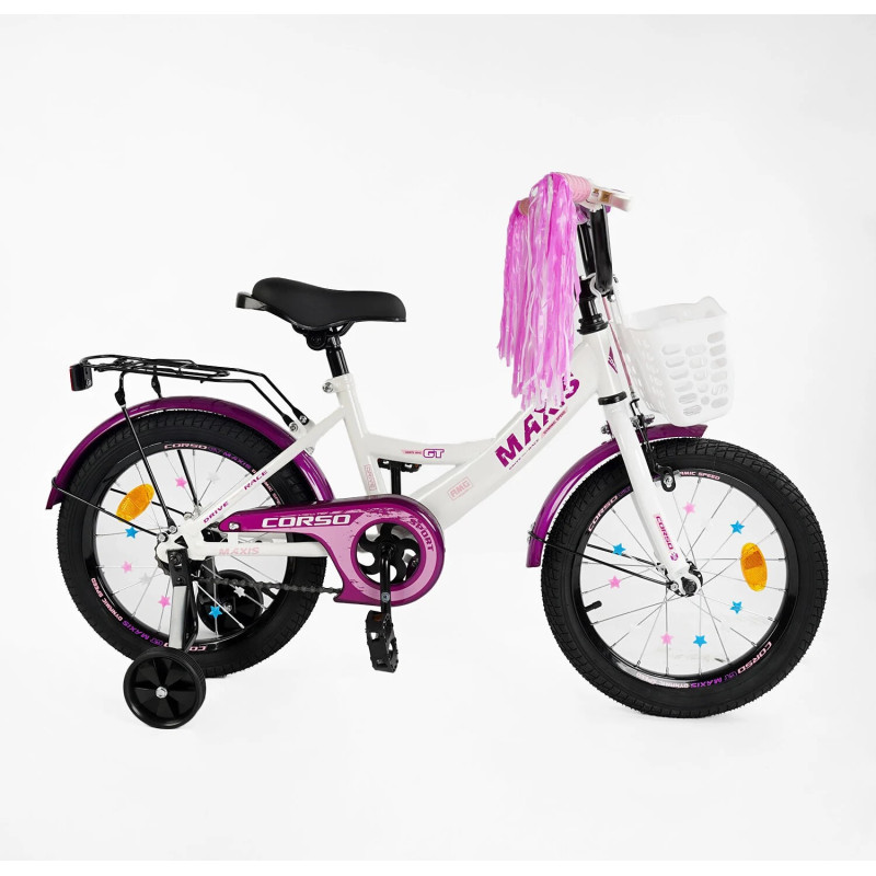 Велосипед 16" дюймів 2-х колісний "CORSO" MAXIS CL-16790 (1) кошик, ручне гальмо, дзвіночок, сидіння з ручкою, дод. колеса, ЗІБРАНИЙ НА 75%, в коробці