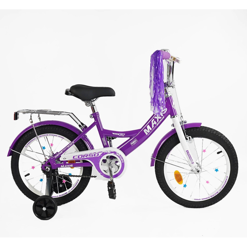 Велосипед 16" дюймів 2-х колісний "CORSO" MAXIS CL-16044 (1) кошик, ручне гальмо, дзвіночок, сидіння з ручкою, дод. колеса, ЗІБРАНИЙ НА 75%, в коробці