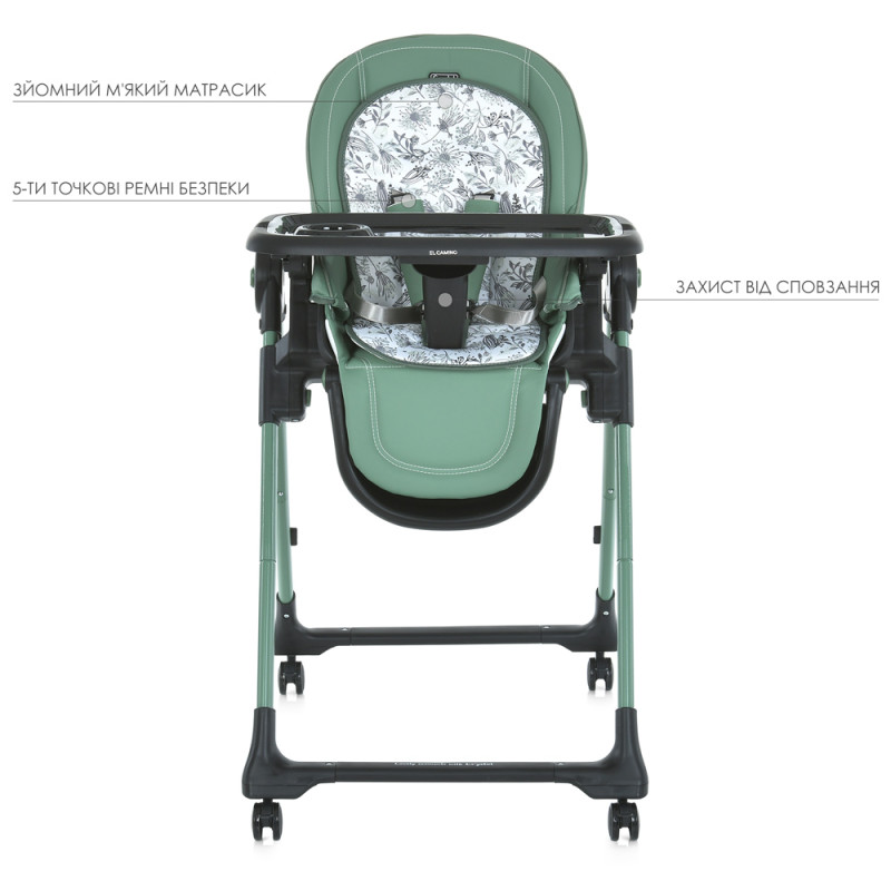 Стільчик для годування El Camino CRYSTAL (ME 1037-B Green) зі шкіряним сидінням